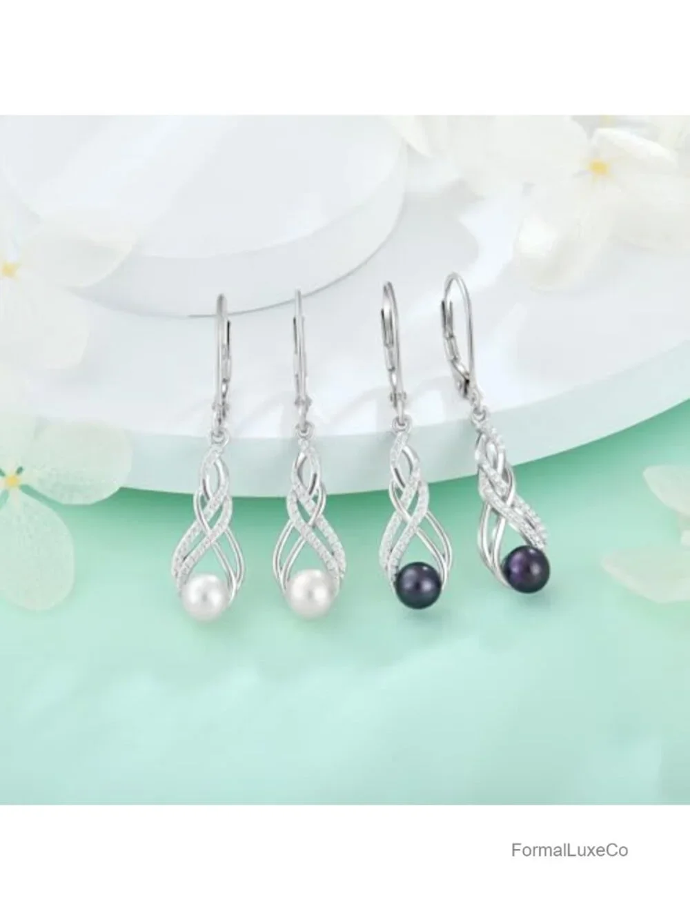 6MM Freshwater Cultured Pearl Infinity Leverback Dangle Earrings Sterling